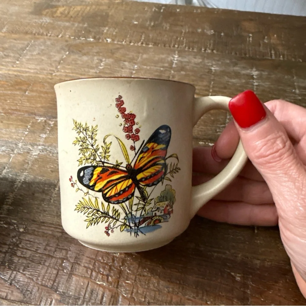 Vintage Stoneware Butterfly mugs made in Japan- 4